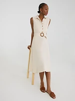 Sleeveless Linen Button-Front Midi Dress