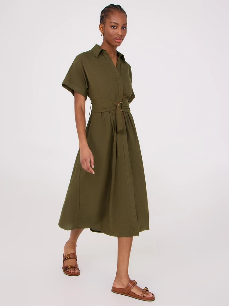 Linen Blend Dolman Sleeve Shirt Dress