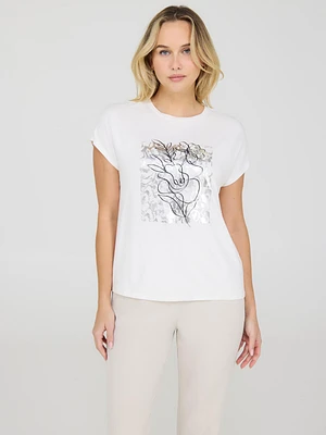 T-shirt graphique à imprimé floral métallisé