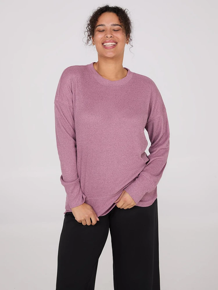 Melange Ribbed Long Sleeve Top