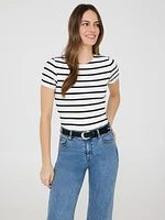 Striped Double Layer Crew Neck T-Shirt