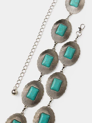 Silver Chain Belt With Turquoise Stones