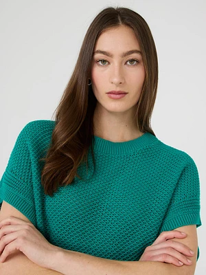 Short Dolman Sleeve Crochet Cotton Sweater