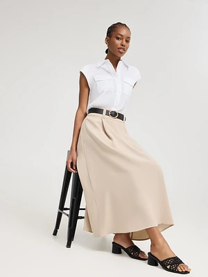 Cap Sleeve Button-Front Blouse