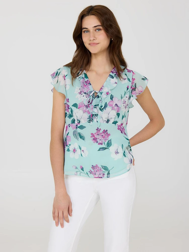 Ruffle V-Neck Floral Top