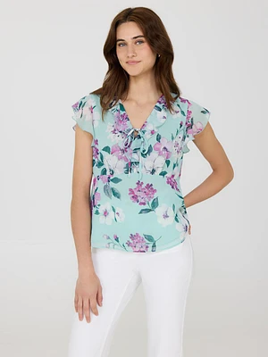 Ruffle V-Neck Floral Top