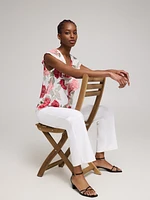 Sleeveless Floral Ruffle Button-Front Blouse