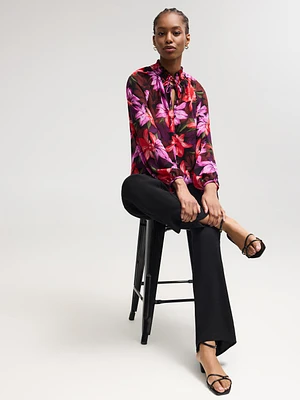 Floral Print Tie-Neck Chiffon Blouse