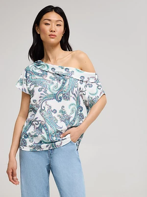 Paisley Off-Shoulder Satin Top