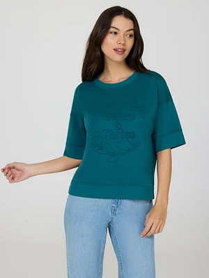 Cloud Fleece Short Drop Shoulder Embossed Sweatshirt