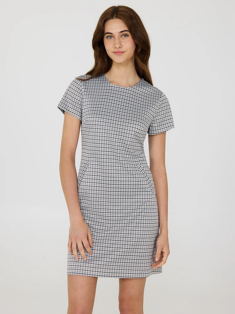 Houndstooth Short Sleeve Mini Dress