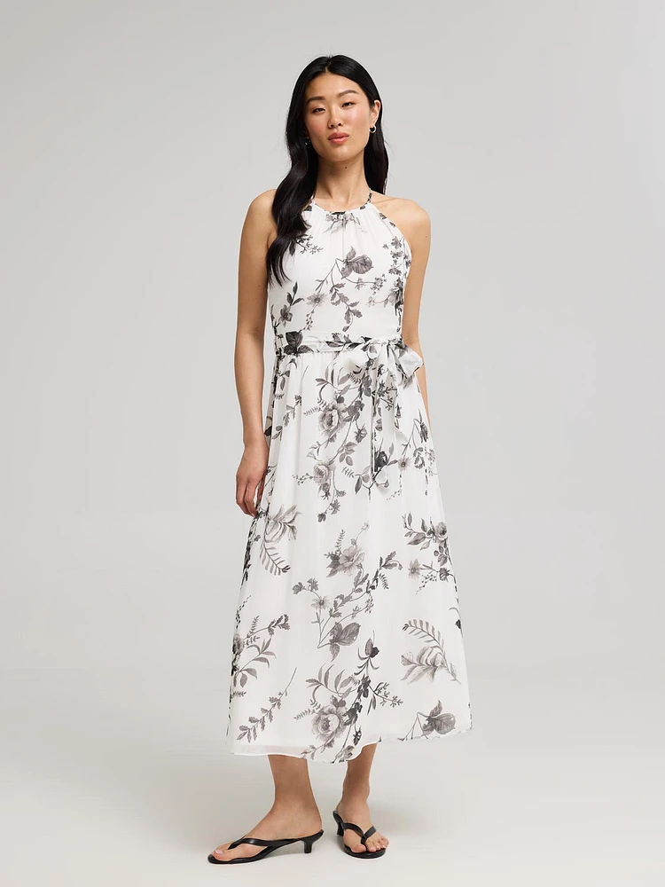 Robe en mousseline à imprimé floral et col licou