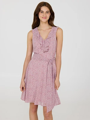 Ditsy Floral Ruffle V-Neck Chiffon Mini Dress