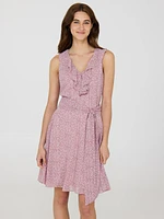 Ditsy Floral Ruffle V-Neck Chiffon Mini Dress