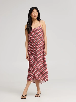 Plaid Midi Satin Slip Dress