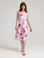 Sleeveless Floral Button-Front Chiffon Dress