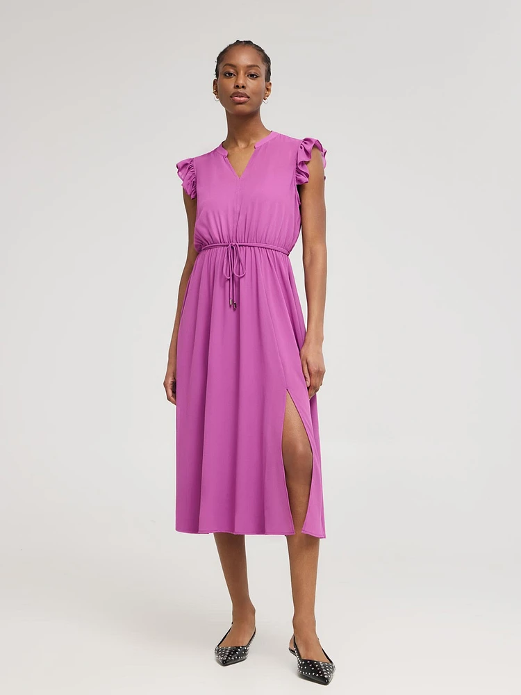 Sleeveless Split Neck Chiffon Midi Dress