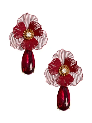 Filigree Flower Earrings With Teardrop Gem