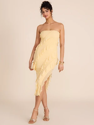Strapless Midi Dress With Cascading Ruffles