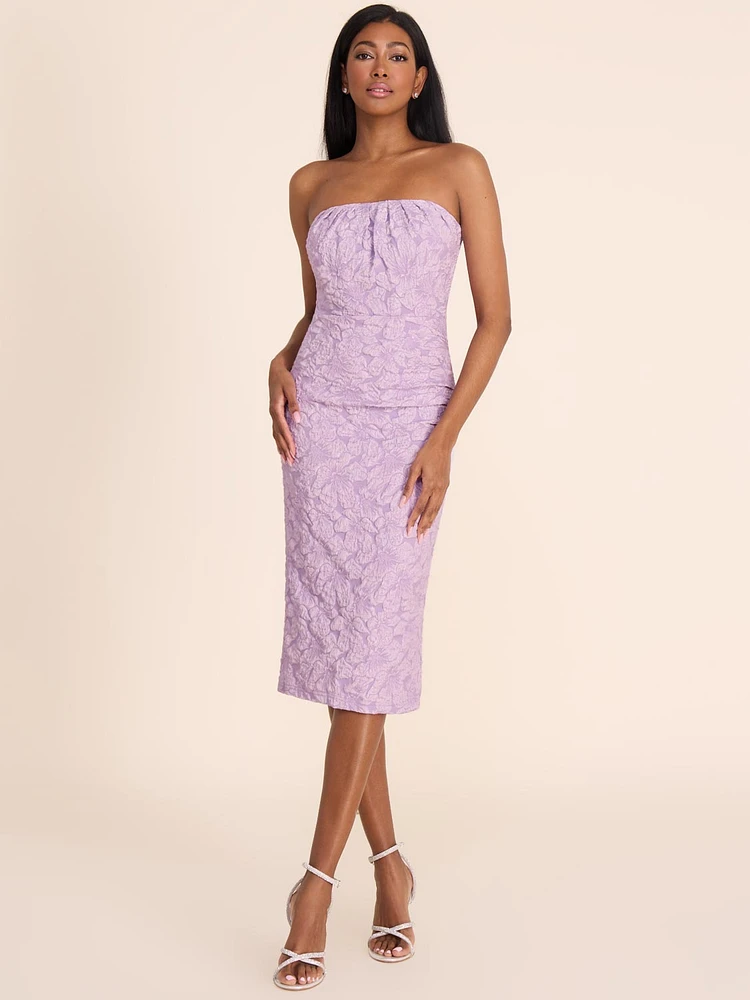 Strapless Floral Jacquard Sheath Dress