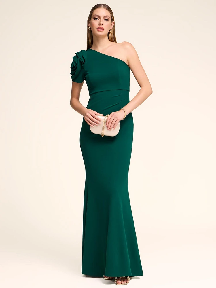 One-Shoulder Rosette Gown