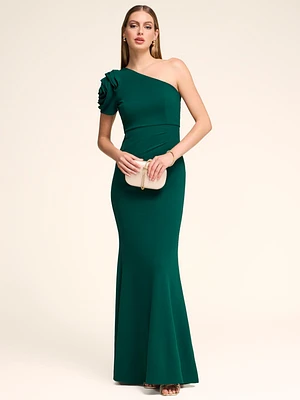 One-Shoulder Rosette Gown