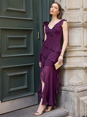 Chiffon Gown With Tiered Ruffles