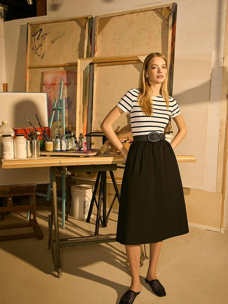 Cotton Poplin Midi Skirt With Pockets