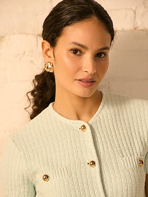 Short Sleeve Button-Front Cotton Sweater