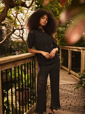 Cropped Eyelet Cotton Pants