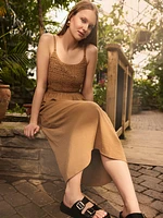 Cotton Midi Dress With Crochet Top