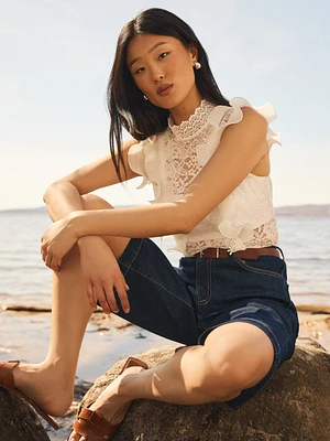 Ruffle Detail Sleeveless Lace Top