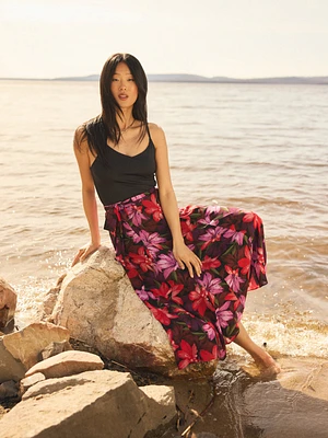 Floral Chiffon Long Skirt With Front Sash