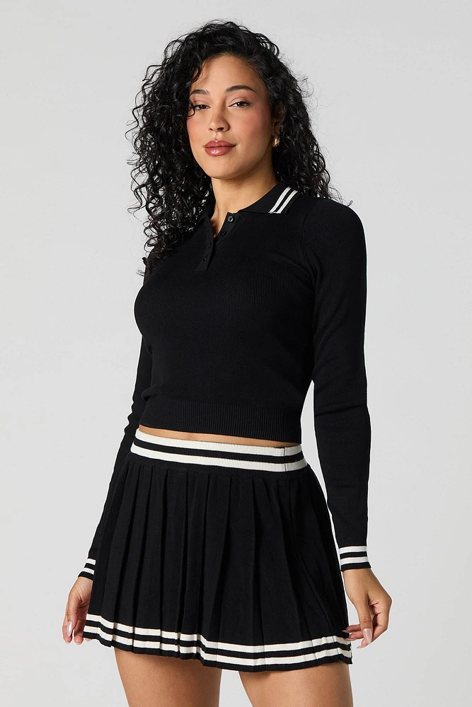 Contrast Knit Long Sleeve Crop Top