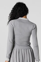 Contrast Knit Long Sleeve Crop Top