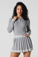 Contrast Knit Long Sleeve Crop Top