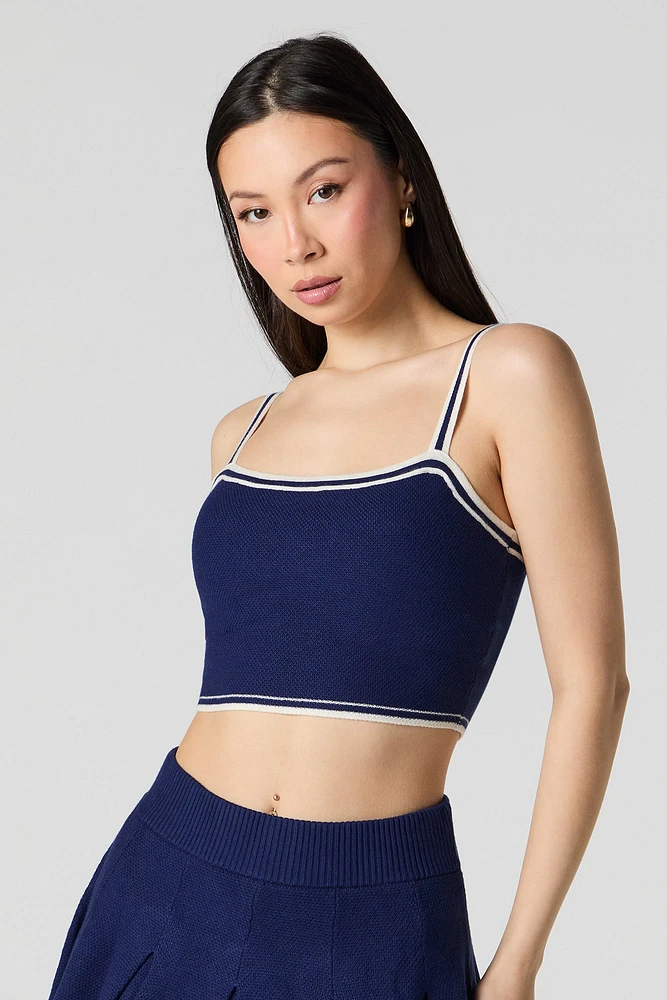 Débardeur court avec liséré en tricot rayé