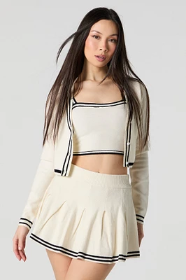 Cardigan court avec liséré en tricot rayé
