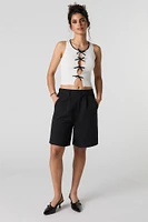 Ribbed Knit Cut-Out Bow Tank