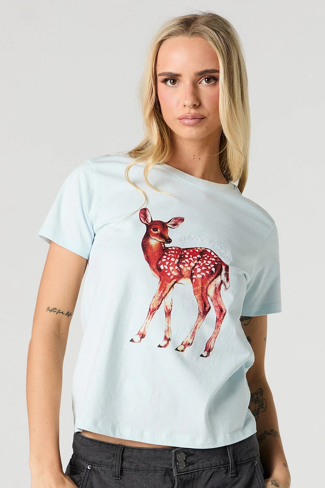 Deer Graphic Embroidered T-Shirt