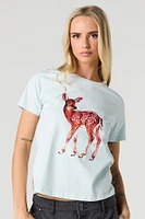 Deer Graphic Embroidered T-Shirt