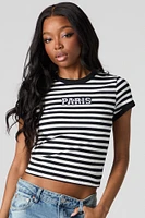 T-shirt ultracourt rayé avec motif brodé
