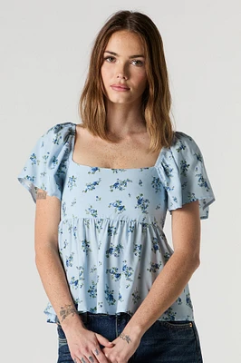 Floral Short Sleeve Milkmaid Top