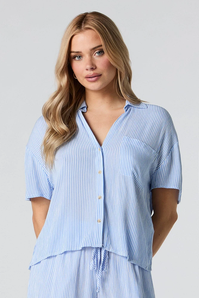 Crinkle Oversized Button-Up Top