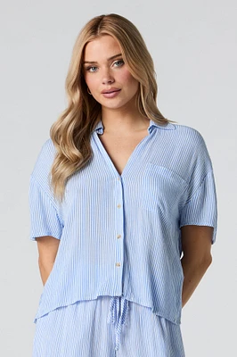 Crinkle Oversized Button-Up Top