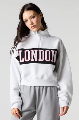 City Twill Embroidered Quarter Zip Fleece Sweatshirt