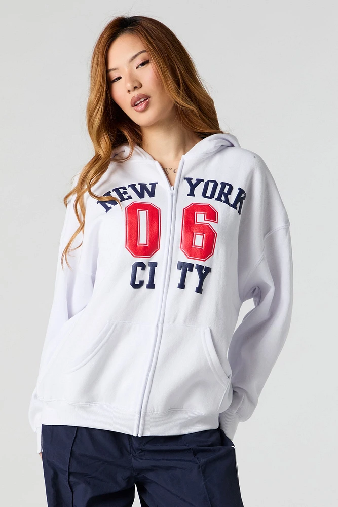 Oversized Printed Zip-Up Fleece Hoodie