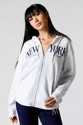 City Embroidered Zip-Up Fleece Hoodie