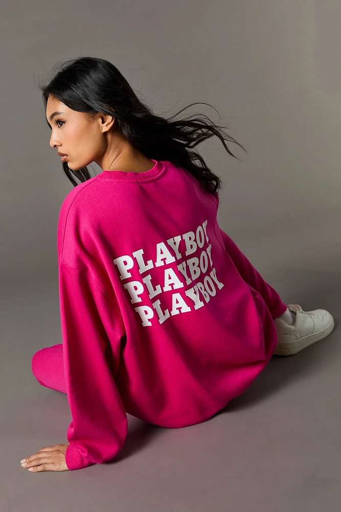 Playboy Oversized Graphic Fleece Sweatshirt