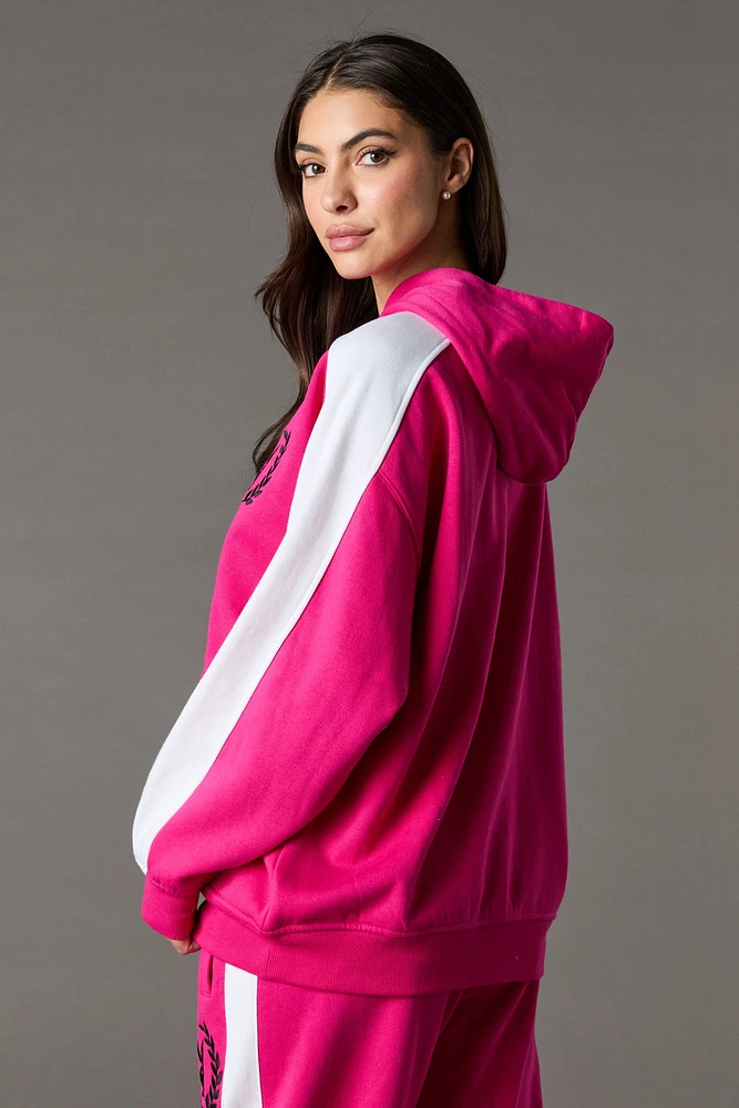 Playboy Oversized Embroidered Colourblock Fleece Hoodie